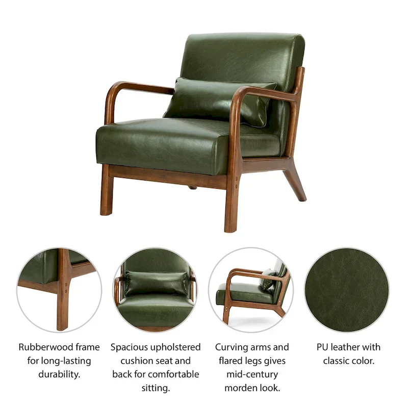 Glitzhome Set of 2 Mid-Century Modern PU Leather Accent Chairs - 30.75H with Cushions (25.75W x 33.75D)