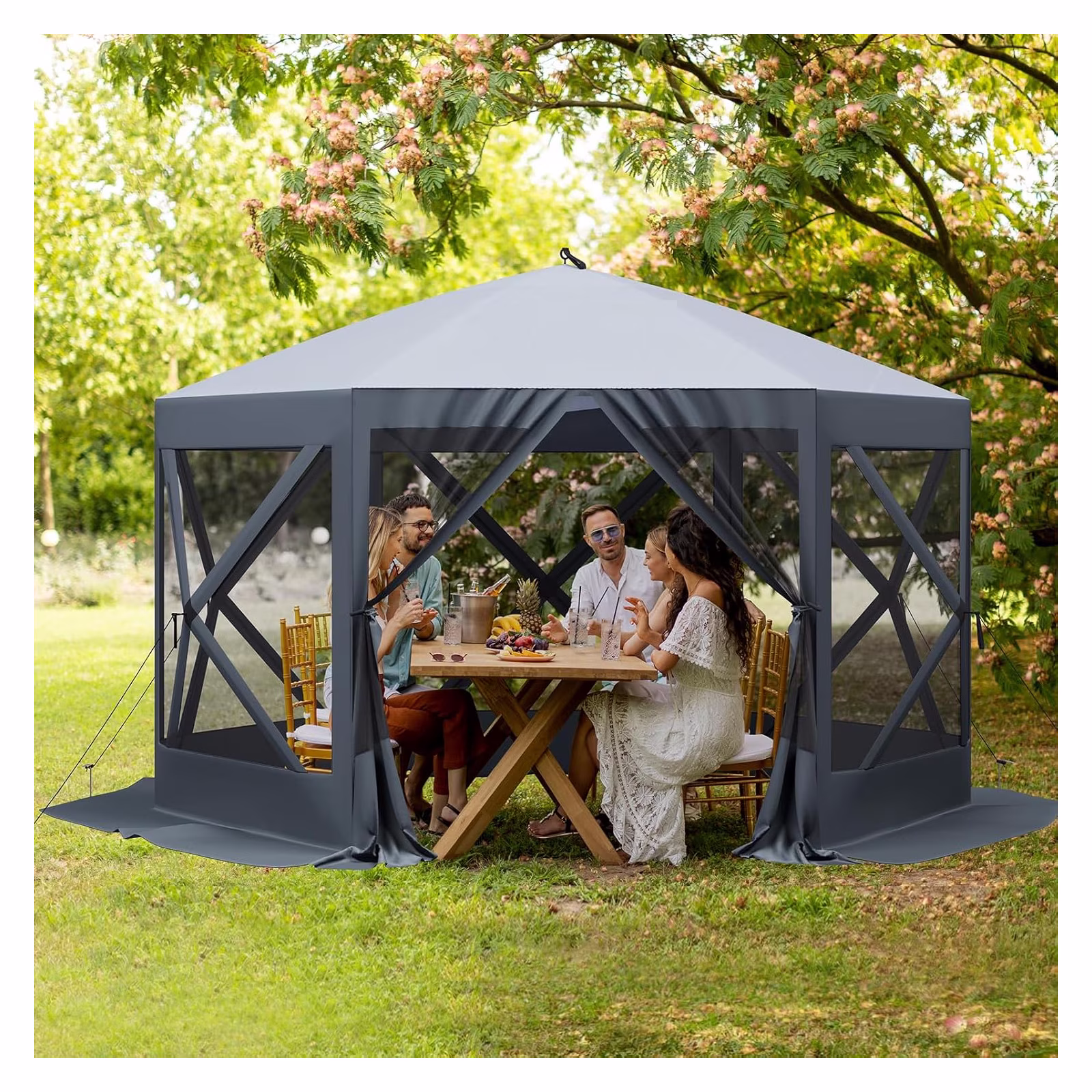 Pop Up Gazebo,Portable Outdoor Camping Canopy Screen Tent With Waterproof 6 Sidewalls&Mosquito Netting,Easy Up Windproof & Waterproof Party Tent For Lawn Garden Backyard,Grey/Brown - Image 3