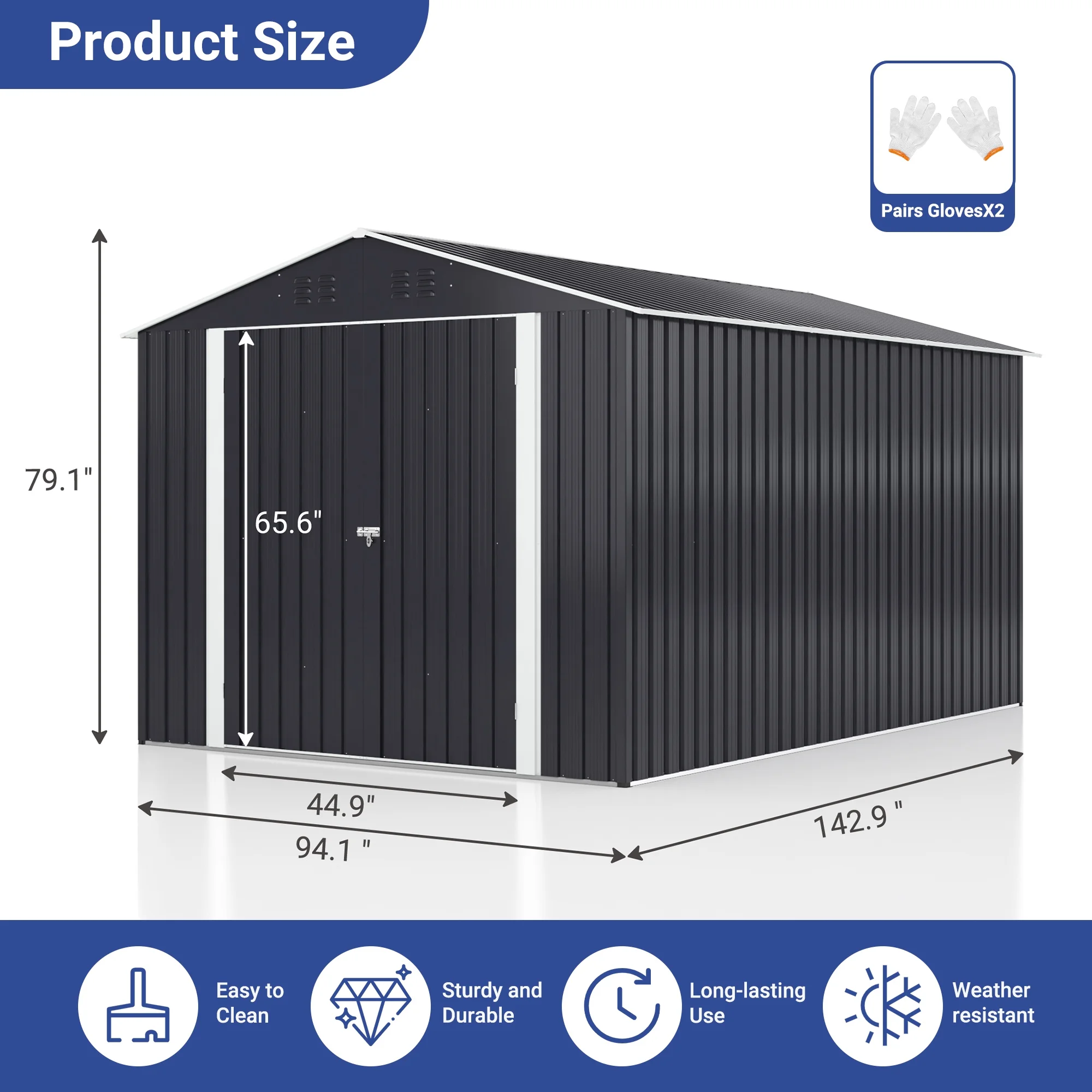 NETAJE 8x12 FT Outdoor Metal Shed with Updated Aluminum Frame, Storage Shed with Lockable Doors & Sliding Roof for Backyard, Garden, Gray - Image 4