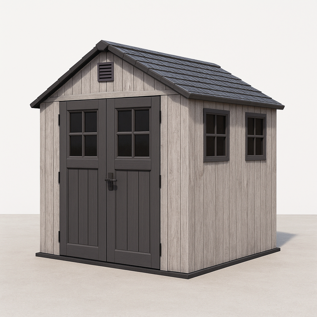 Caseta de jardín de resina 220x220x252 cm gris/madera oscura lQNRKfW402IT