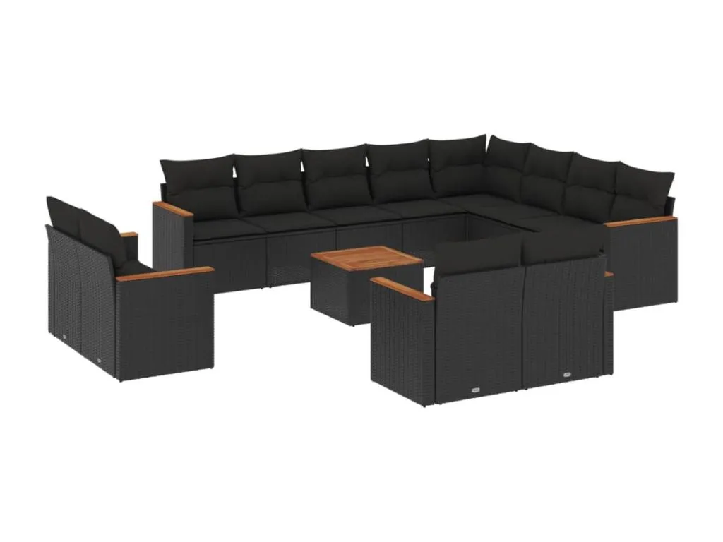 Set de sofás de jardín y cojines 13 pzas ratán sintético negro 61051dizh