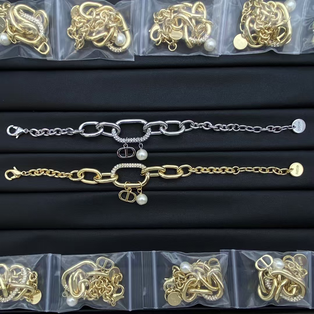 Dior CD and Pearl Charms Chain Bracelet - Original Replica Club