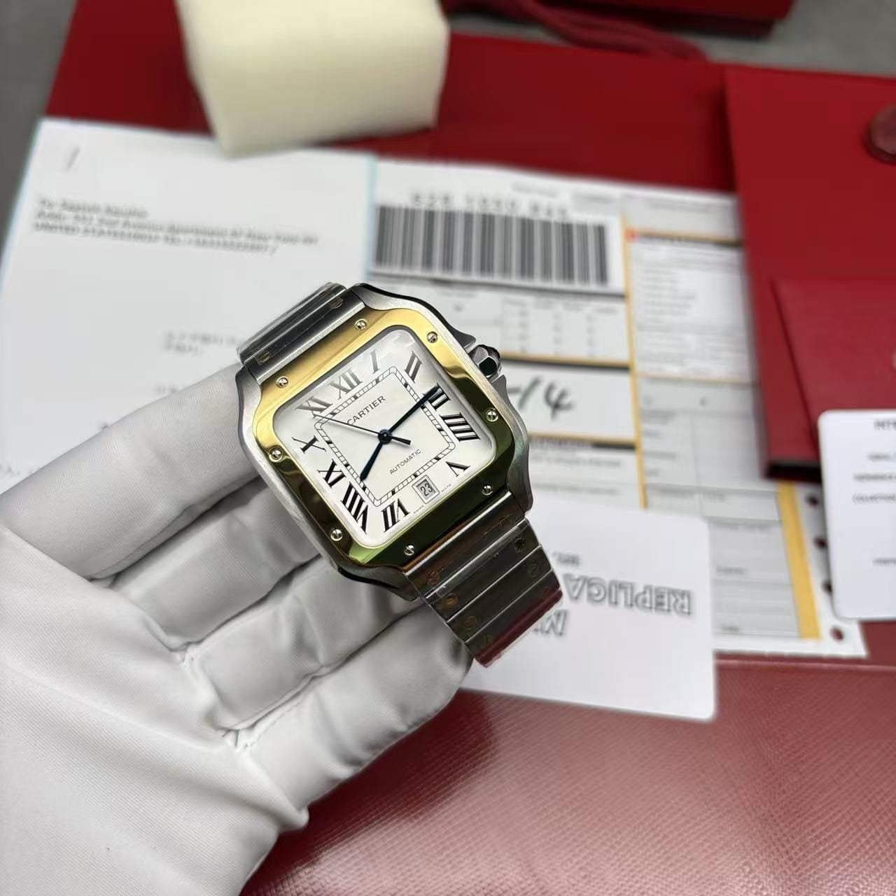Replica Cartier Santos de Cartier Men Automatic Silver Stainless Steel Watch W2SA0009