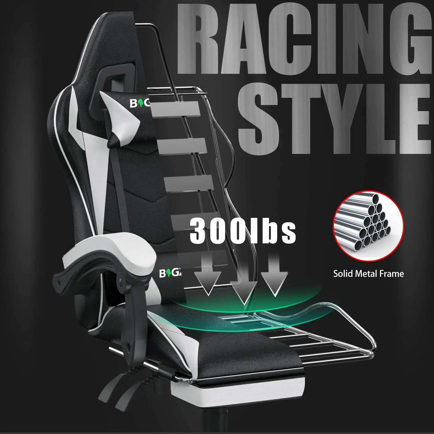 Bigzzia Gaming Chair Office Chair, Ergonomic Game Chair with Height Adjustable Headrest and Lumbar Support for Adults Teens, Black & White - Image 24