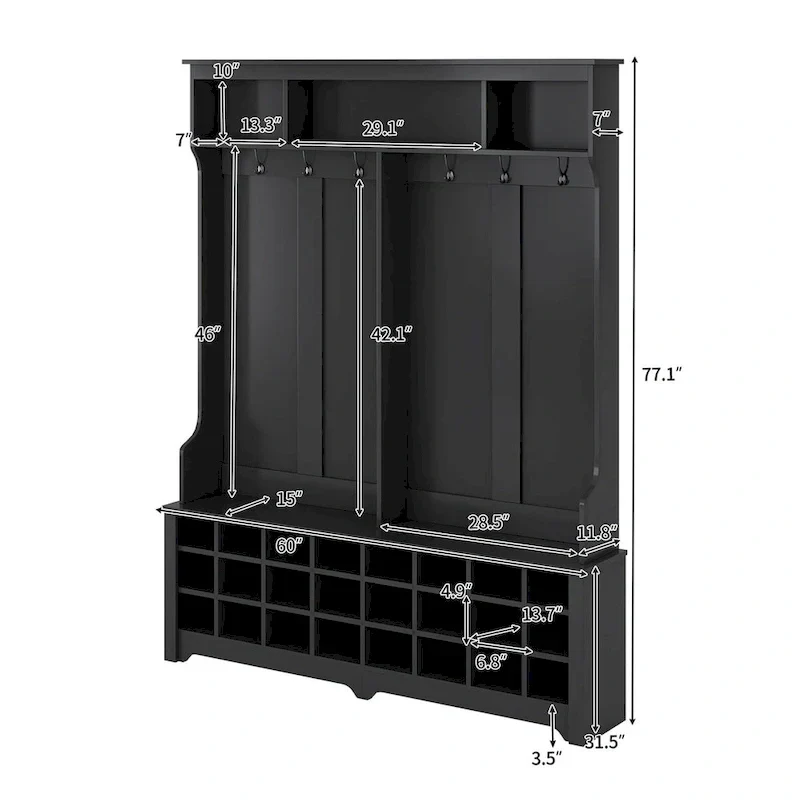 Merax Versatile Hall Tree with Hooks, Shelves, and 24 Shoe Storage Cubbies