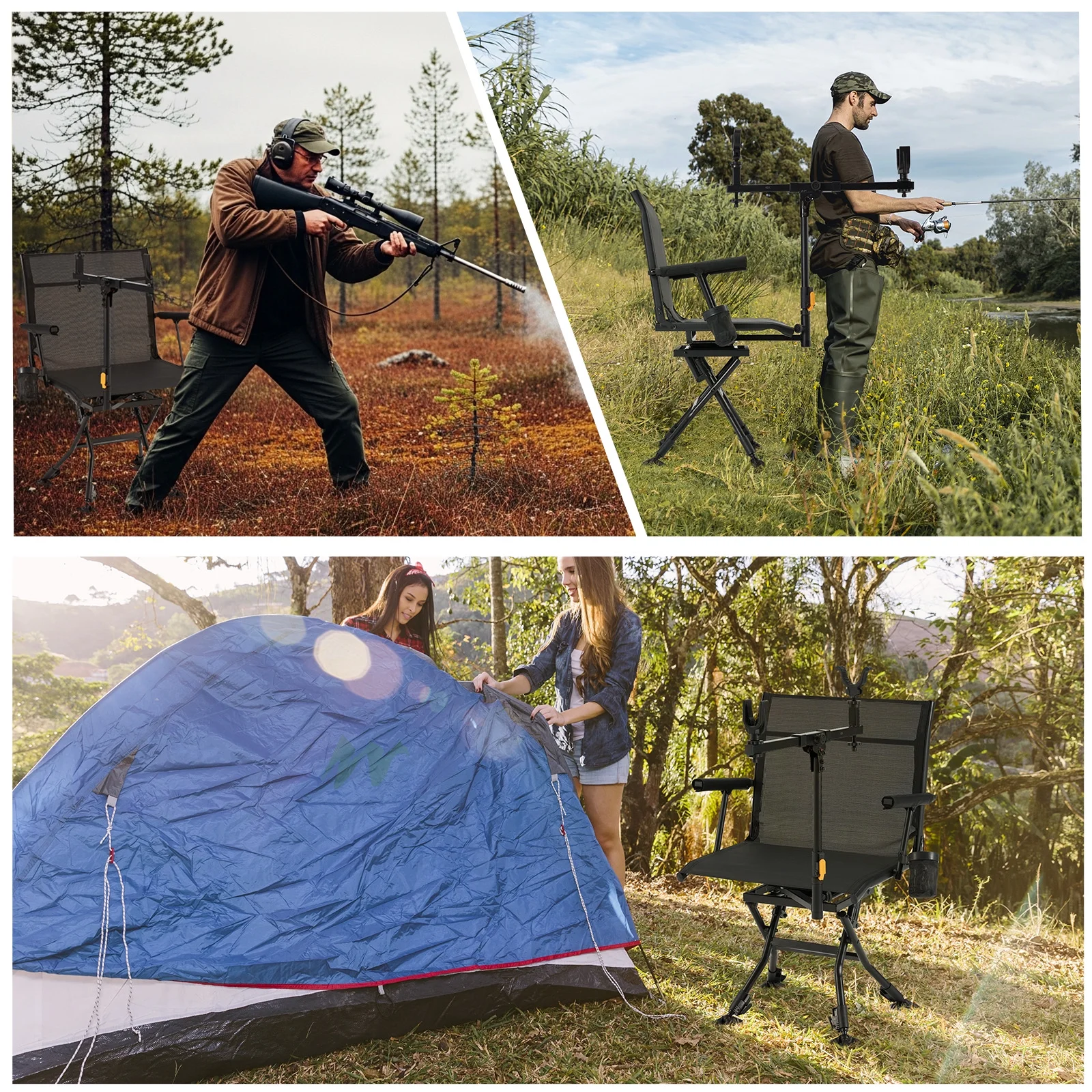 Danrelax 360- Silent Camo Hunting Blind Chair, Armrests, Side Pouch, Telescopic Legs - Image 40