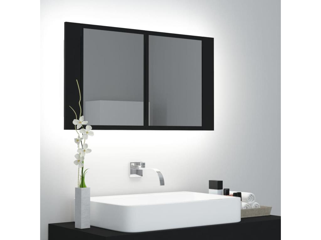 Armario espejo de baño con luz LED acrílico negro 80x12x45 cm