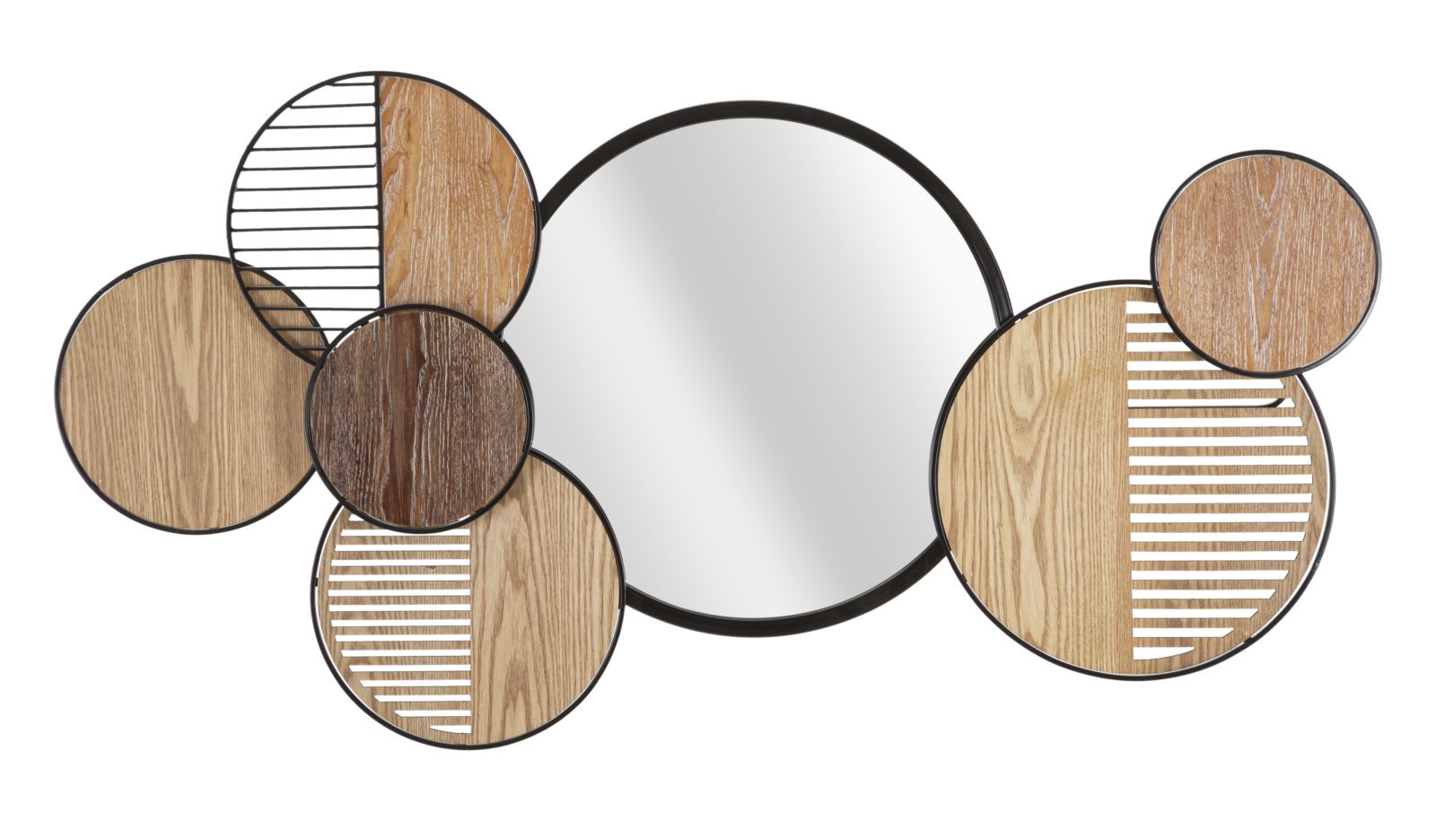 Mauro Ferretti Woody Wandspiegel in metaal en hout bruin en zwart