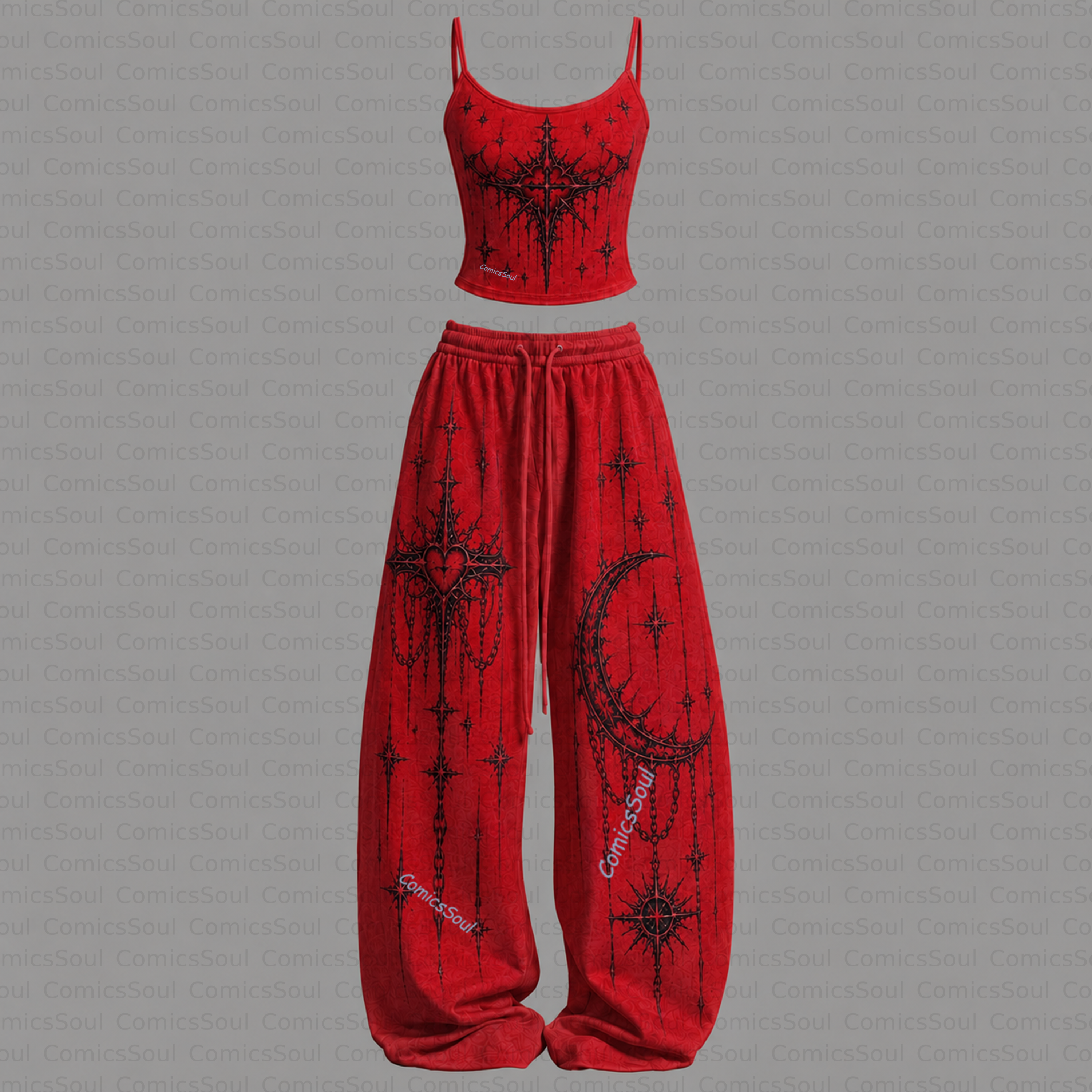 Gothic Heart Top & Elasticated Trousers Two-Piece Set