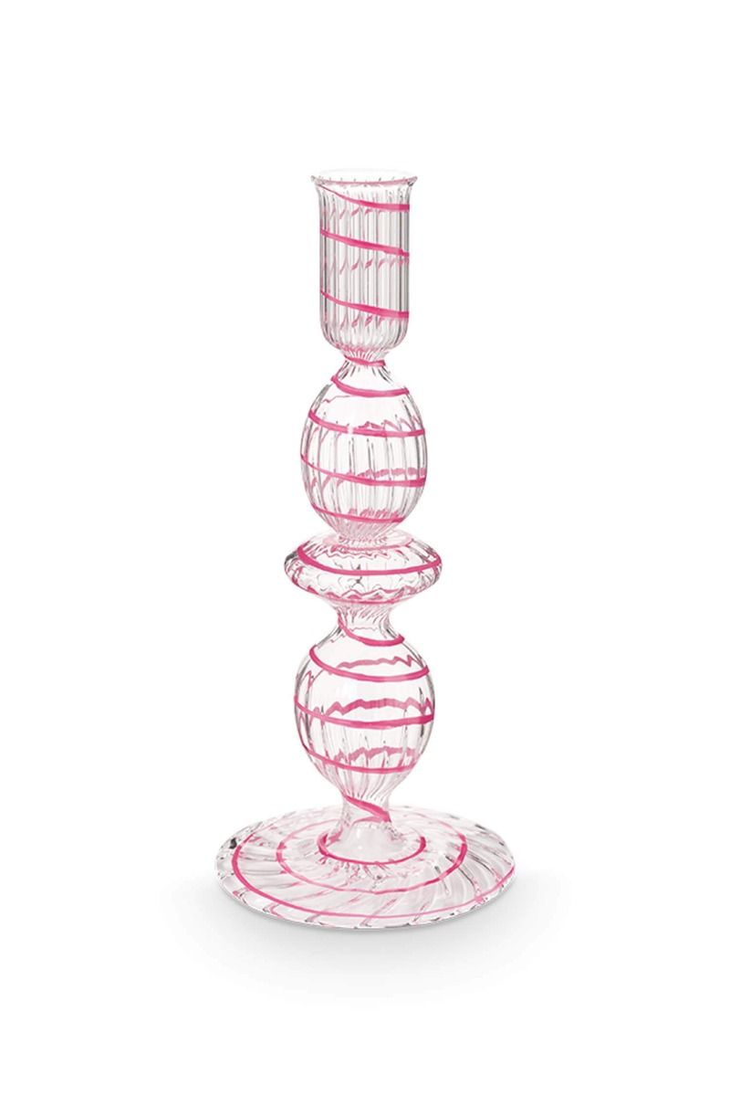 Candle Holder Glass Swirl Pink 20cm