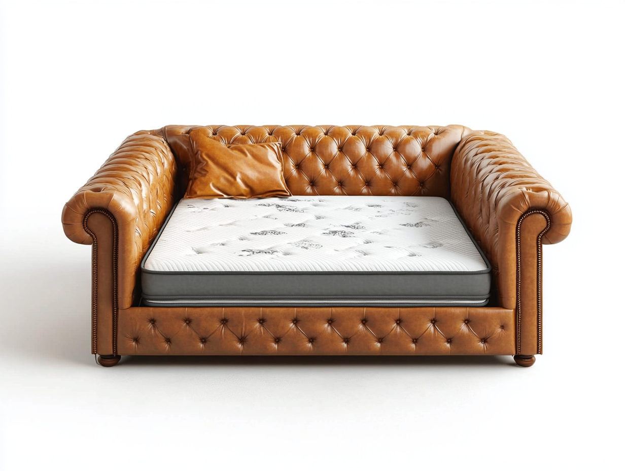 Sofá cama de cuero marrón estilo Chesterfield para salón 190x120cm