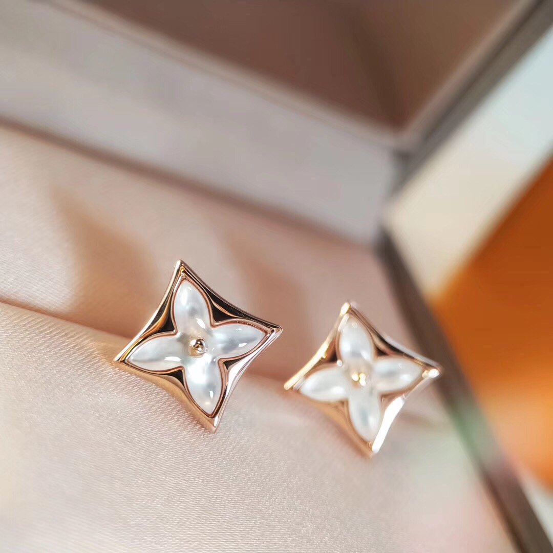 Louis Vuitton Dainty Rose Gold White Mother of Pearl Stud Earrings - Original Replica Club