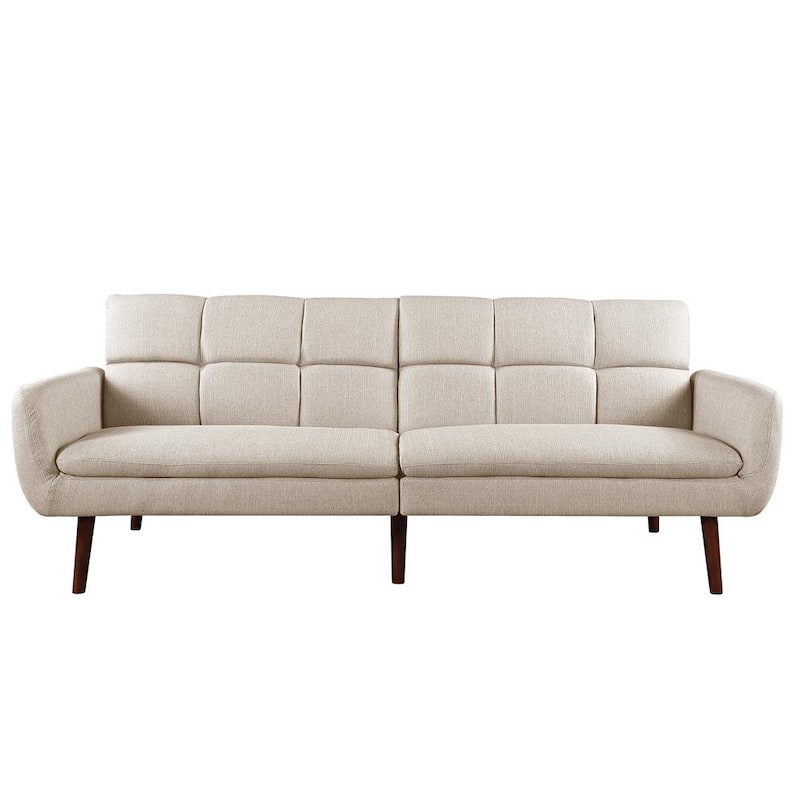 Sofá Cama de Sala con Tapizado en Tela de Poliéster Beige y Estructura de Madera fq6950979