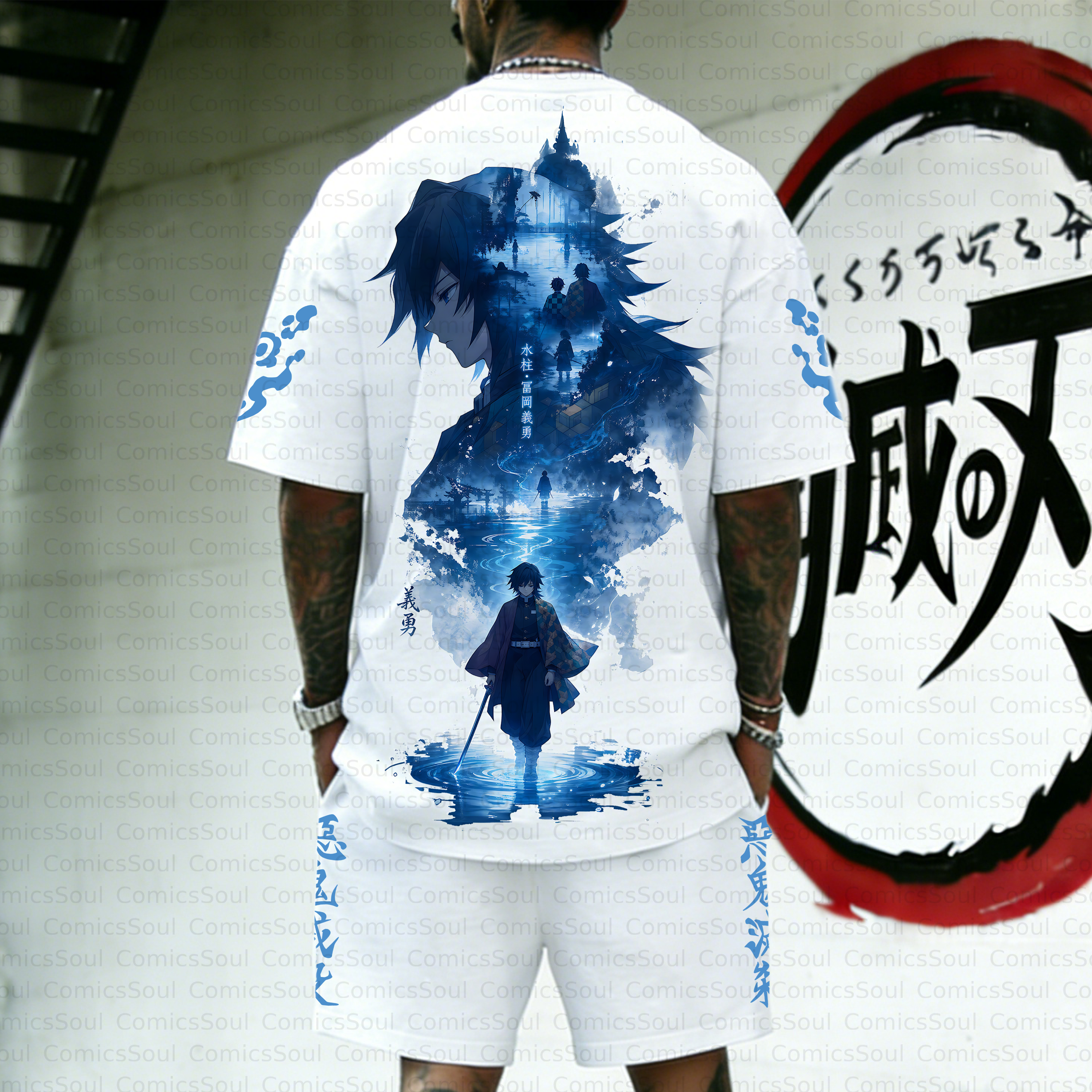 Unisex Anime Inspired Vintage T-shirt& Shorts 2 Pieces Set