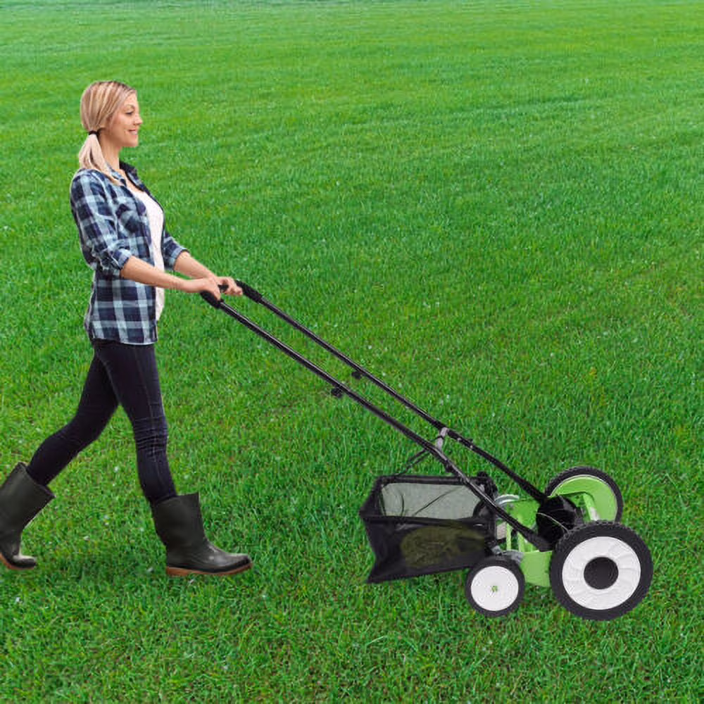 16 - Inch Manual Reel Lawn Mower 4 Wheel W/Adjustable Cutting Height Grass Catcher