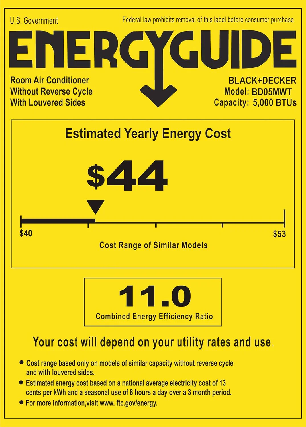BLACK+DECKER Window Air Conditioner 5000 BTU Cools Up to 150 Square Feet AC Mechanical Controls