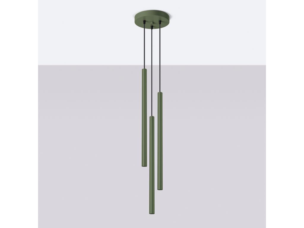 Lámpara colgante Pastelo moderno de acero - 3 fuentes luminosas - L.30 x A.94 cm - verde oliva
