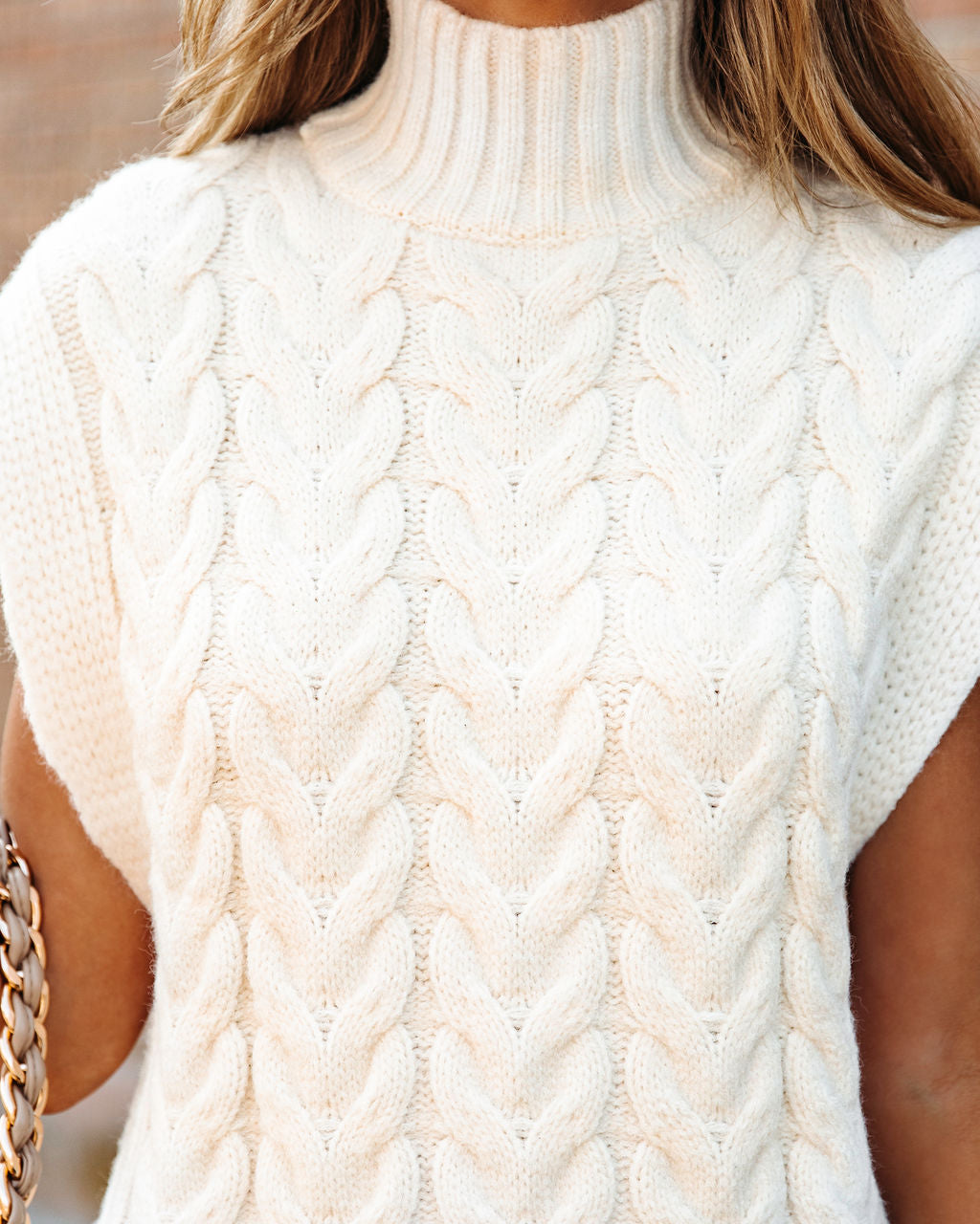 Aspen Glam Cable Knit Turtleneck Sweater Dress - Cream - Se7enfashion