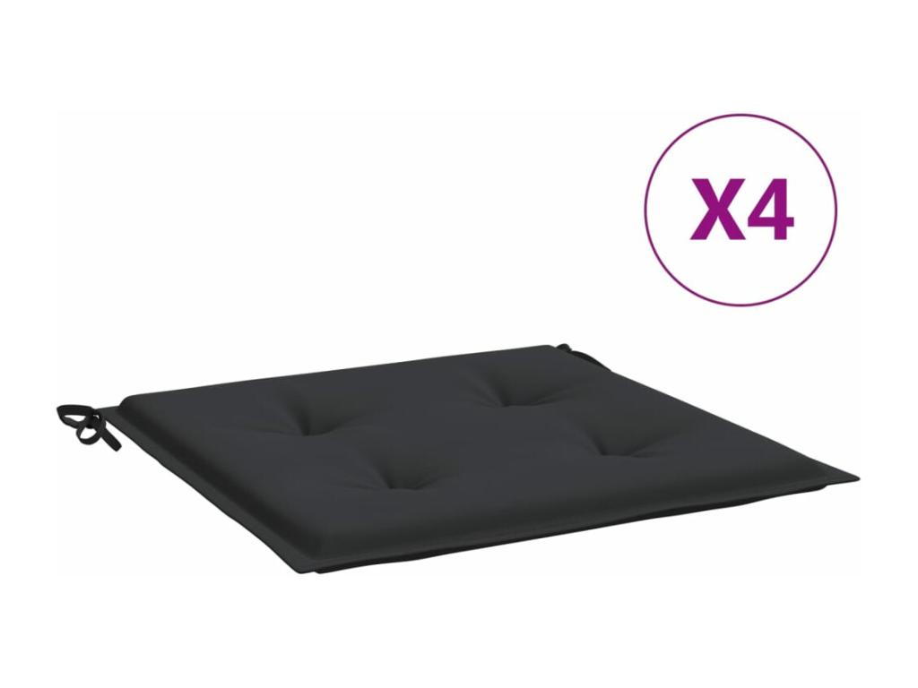 Cojines de silla de jardín 4 uds tela negro 40x40x3 cm