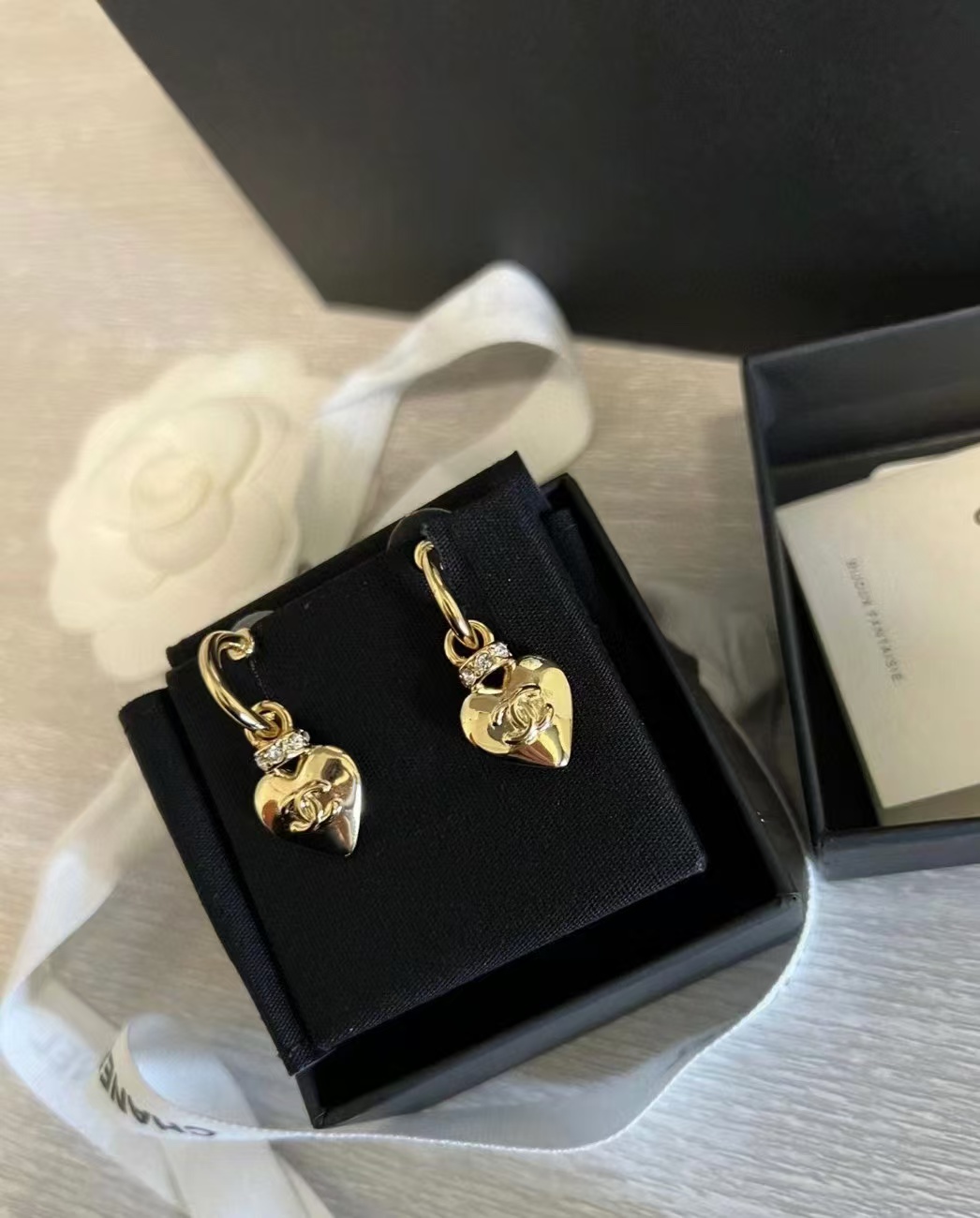 Chanel Gold Hoop with Heart Dangle Earrings - Original Replica Club