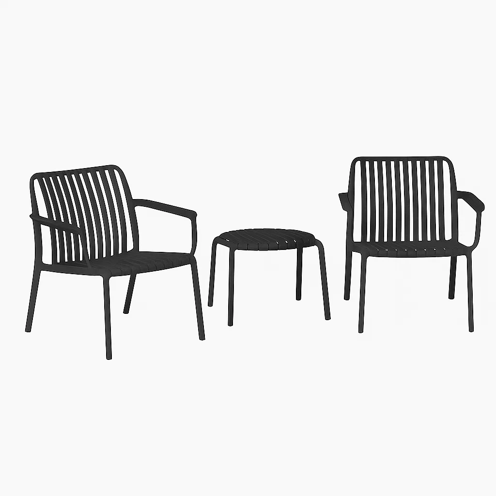 Conjunto de jardín de acero con 2 sillones y 1 mesa baja,Negro y gris - mzJODqR212Zq