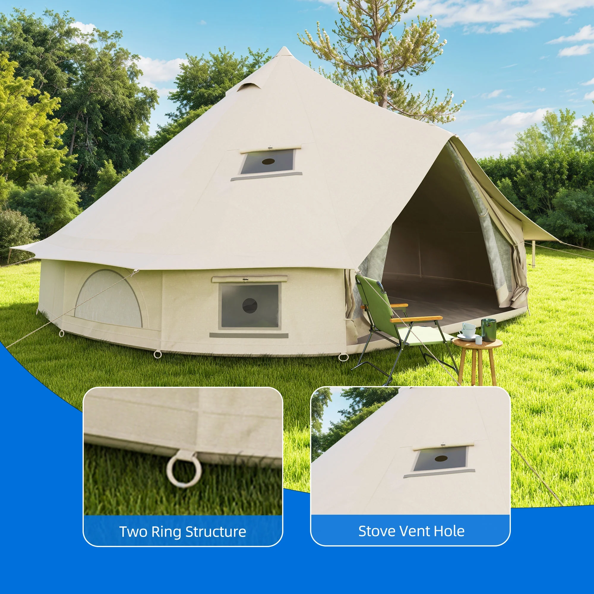 Dextrus Camping Tent with Stove Jacks & Windows for Outdoor Family Party, Camping, Picnic, Barbecue - Image 11