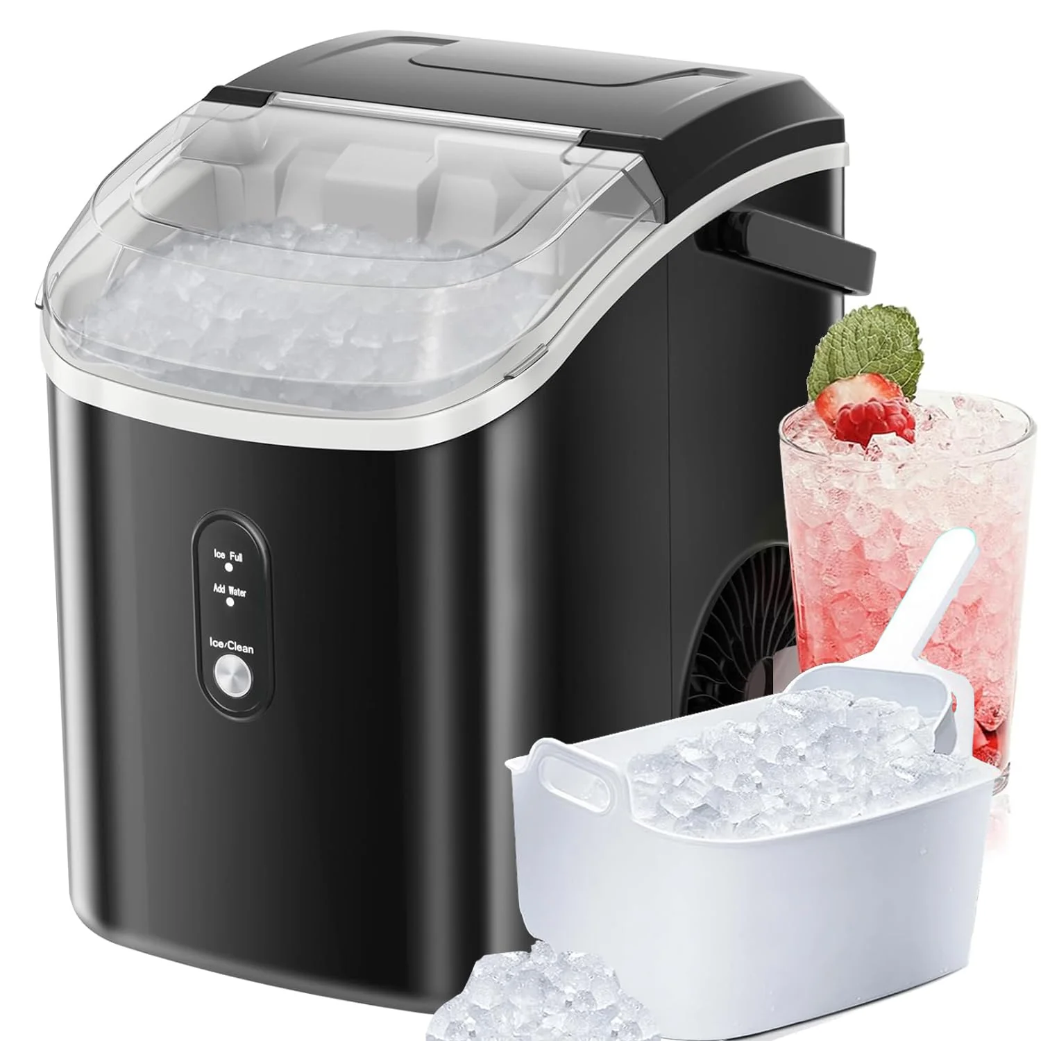 Antarctic Star Countertop Ice Maker with Soft Chewable Pellet Ice, 34lbs/24Hrs, One-Click Operation, Self-Cleaning Portable Peddle Ice Machine with Ice Scoop for Kitchen,Office,Bar,RV (Grey)
