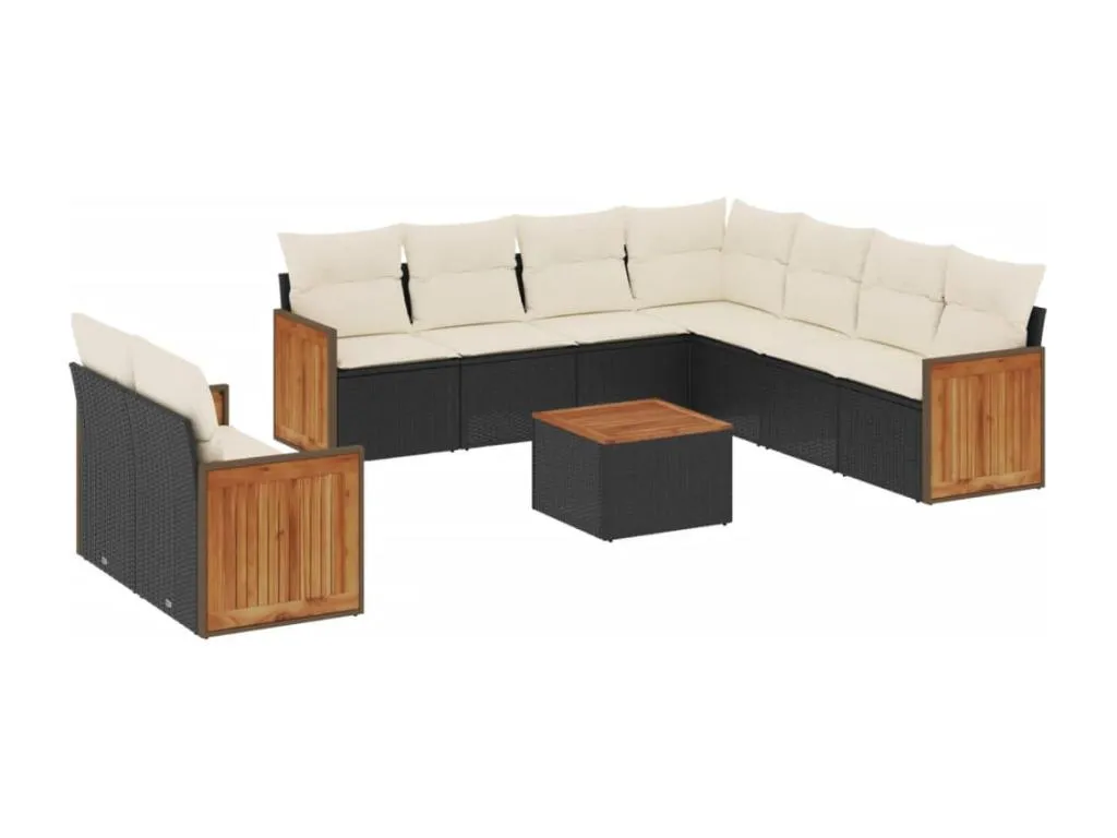 Set de sofás de jardín 10 pzas cojines ratán sintético negro SOQE32890