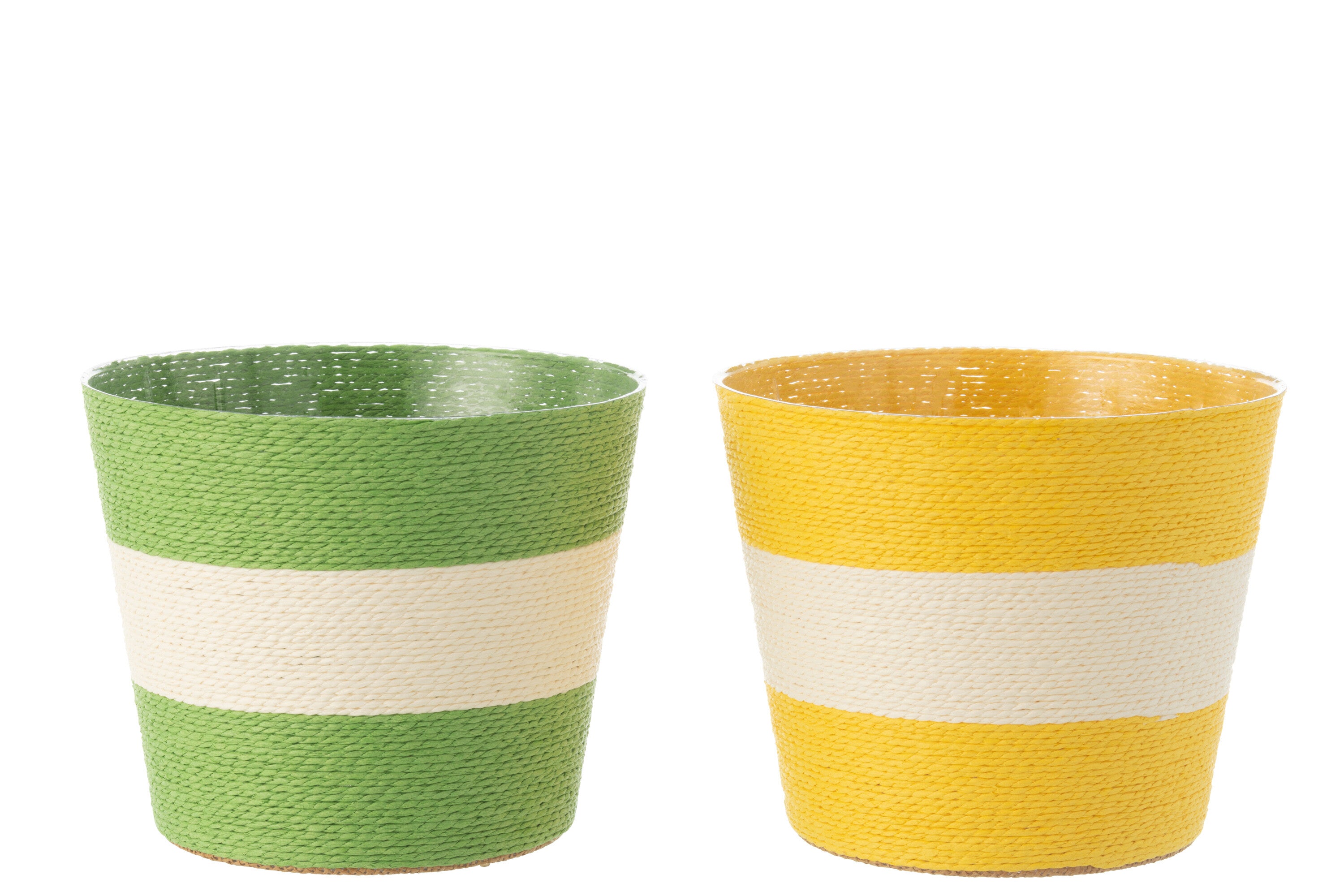 J-Line bloempot Touwtjes Streep - papier - geel groen - extra large -