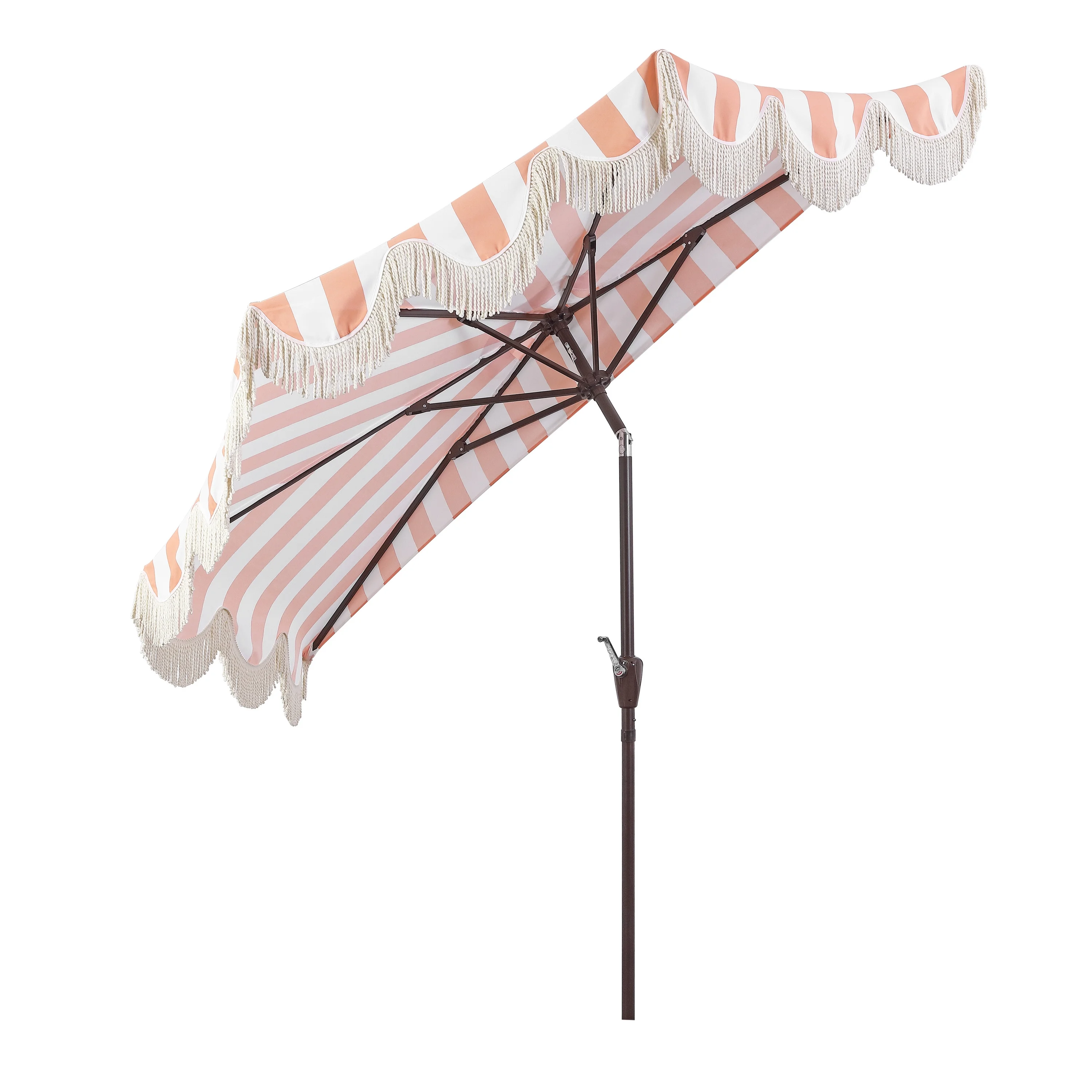 JONATHAN Y Beverly 9 ft. Half Market Patio Umbrella, Designer Classic Scalloped Fringe with Crank, Tilt Button and UV Protection, Blue/White/Cream, Dark Brown Pole - Image 21