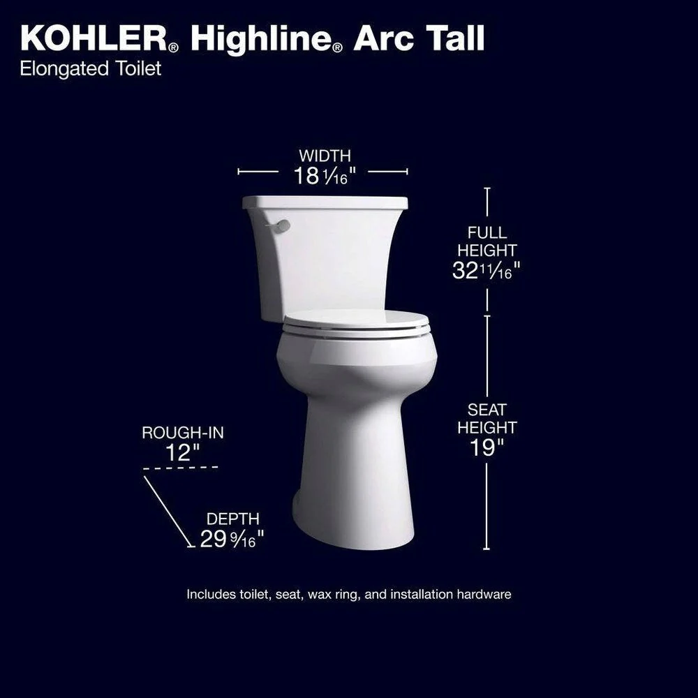 KOHLER Highline Arc Extra Tall 2-Piece Elongated Toilet, White, 1.28 GPF - 78305-0 - Image 4 KOHLER Highline Arc Extra Tall 2-Piece Elongated Toilet, White, 1.28 GPF - 78305-0 - Image 4