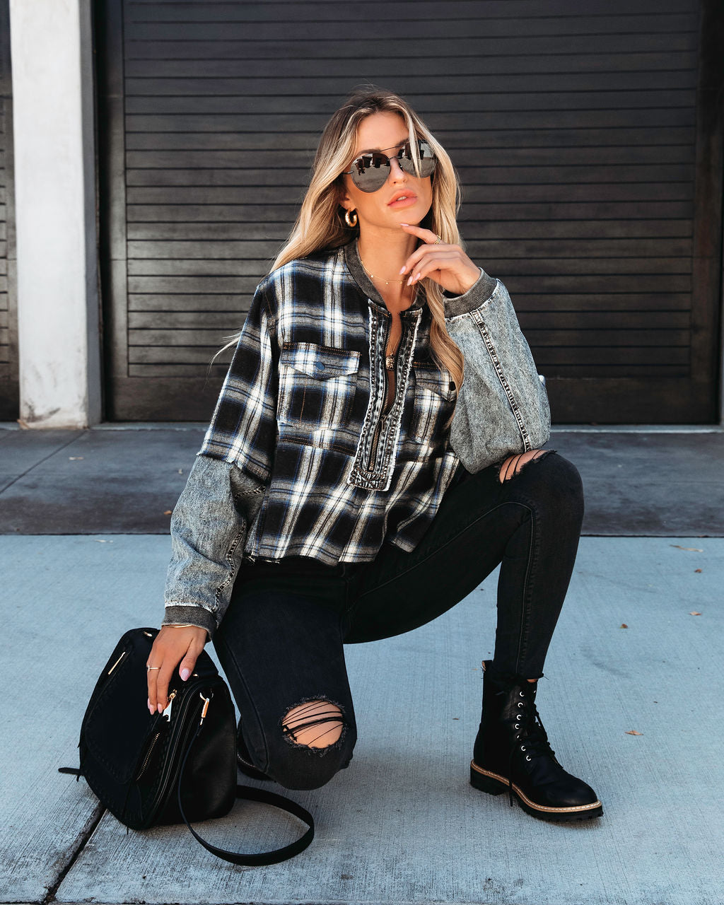 Daria Plaid Contrast Half Zip Top - Se7enfashion