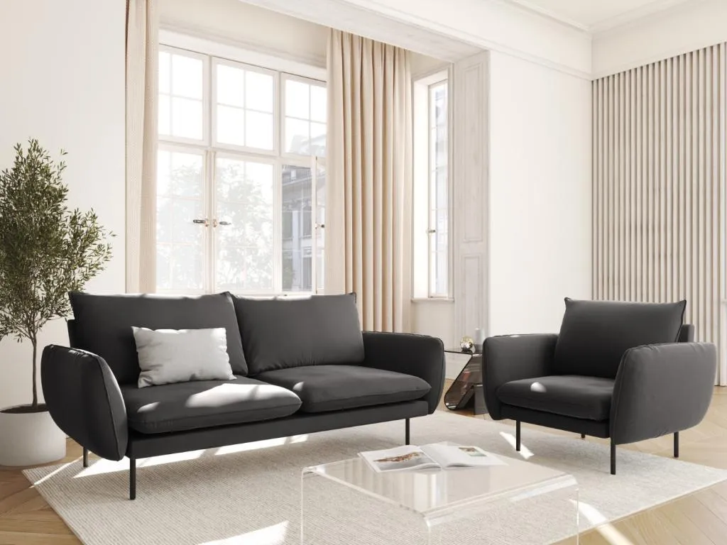 Prietocasa - Sofá Prietocasa 2 plazas de terciopelo gris oscuro - 160x92x95cm