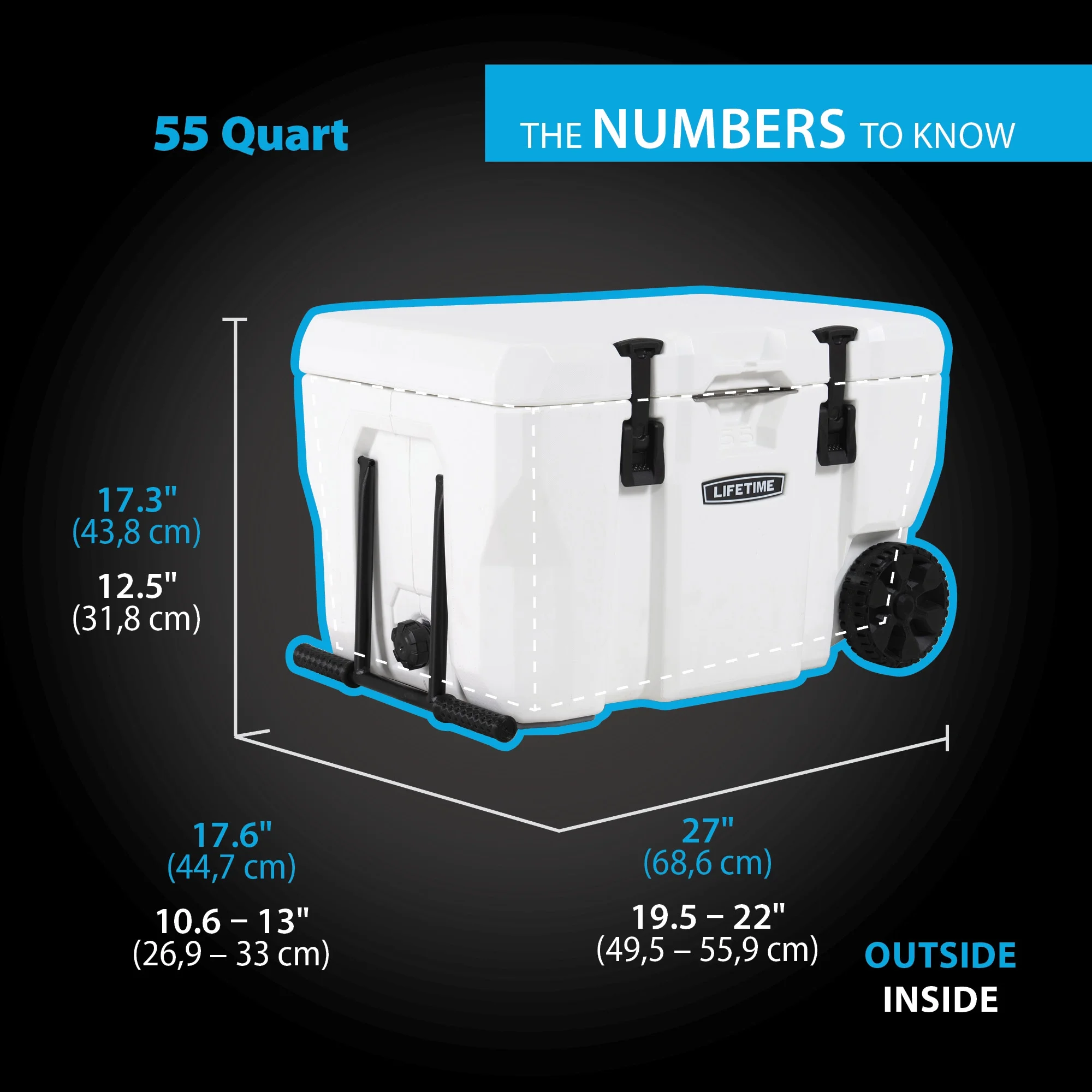 Lifetime 55 qt Bear-Resistant Camping Cooler Wheeled, Premium High Performance, Ice Retention, Hard Cooler, 60 Can Capacity, White (91072) - Image 3