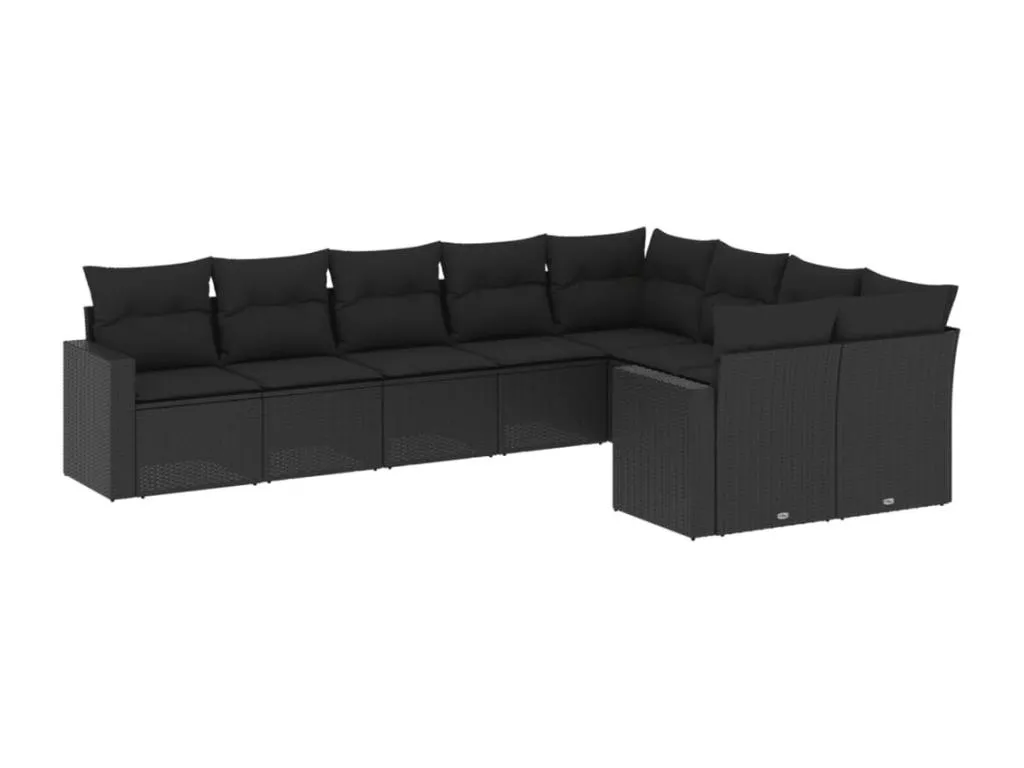 Juego de sofás exteriores 8 piezas ratán sintético negro con cojines DQ4799189