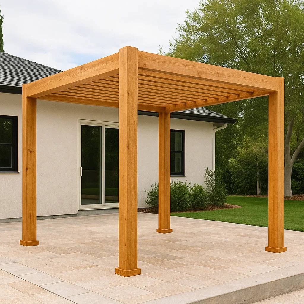 Pérgola cuadrada de madera maciza marrón claro,sin techo,estructura fija con postes reforzados,300x300x240 cm,para jardín o terraza - mtG5Ml4DWxma