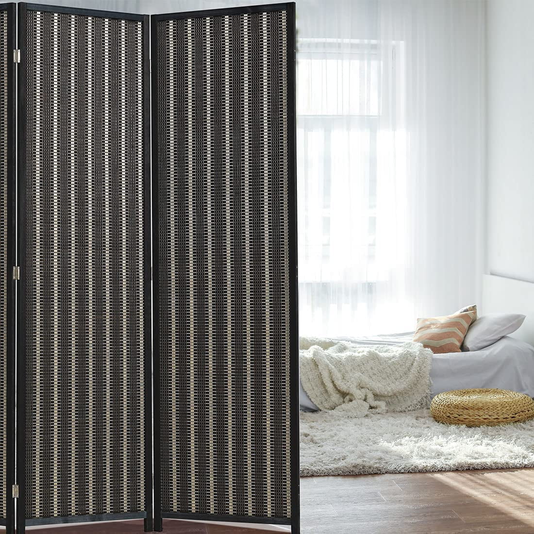 JOSTYLE 4-Panel Room Divider 6ft Tall Extra Wide Folding Privacy Screen with Diamond Double-Weave Divider for Room Separation Freestanding Red Brown - Image 26