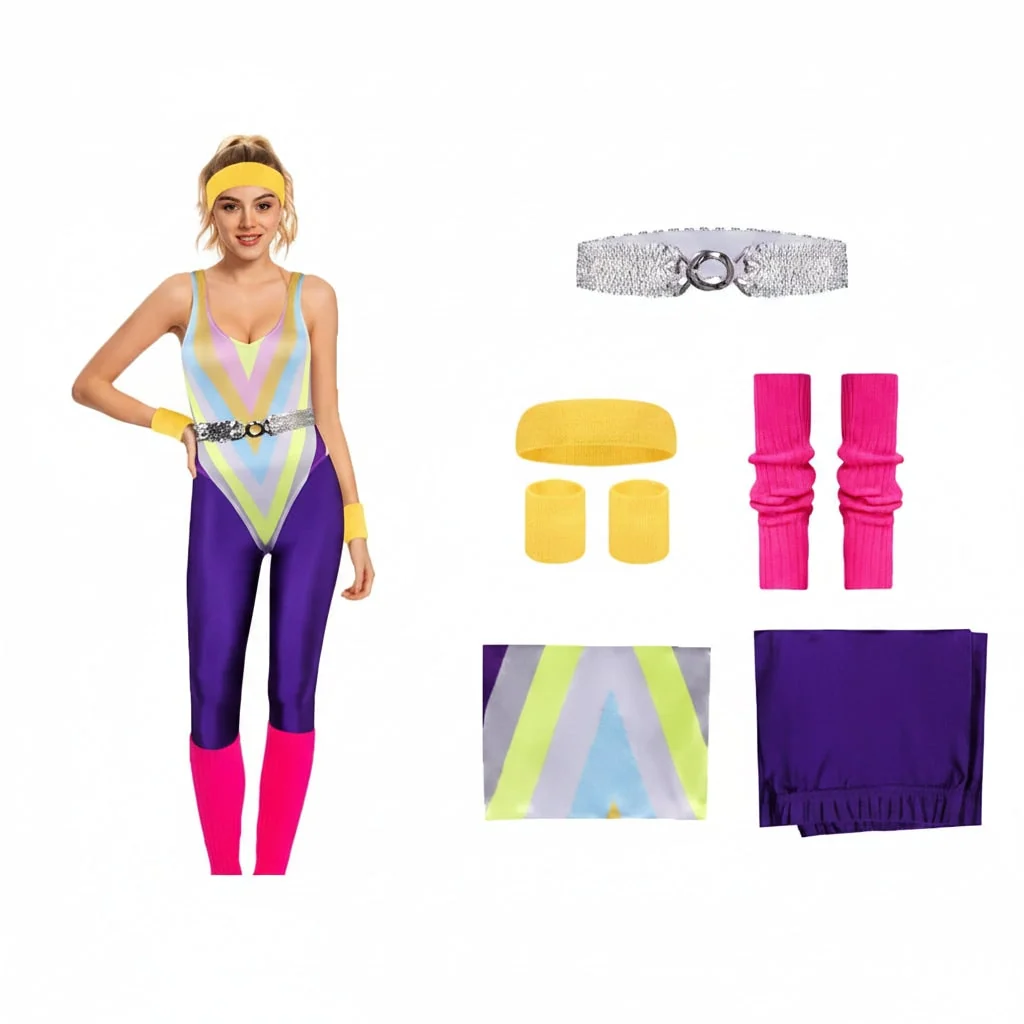Halloween Costumes Girls Retro Fitness Outfit Set - Image 2 Halloween Costumes Girls Retro Fitness Outfit Set - Image 2