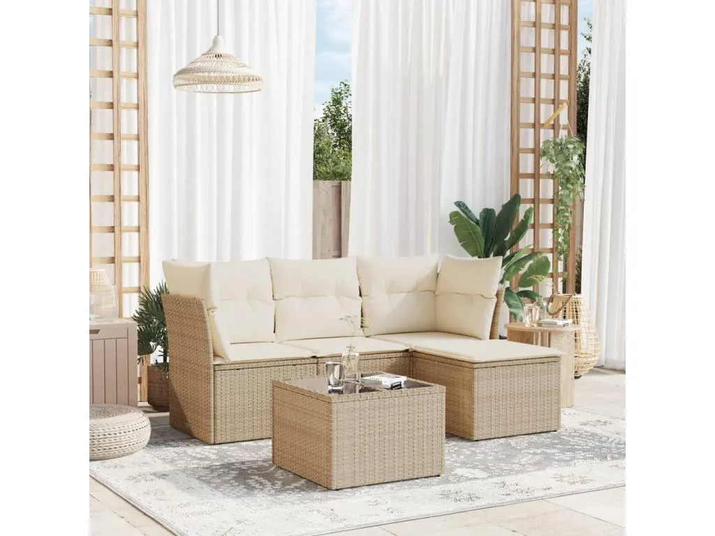 Juego de sofás jardín con cojines 5 piezas ratán sintético beige