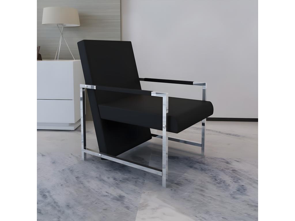 Sillón con patas cromadas Polipiel negra