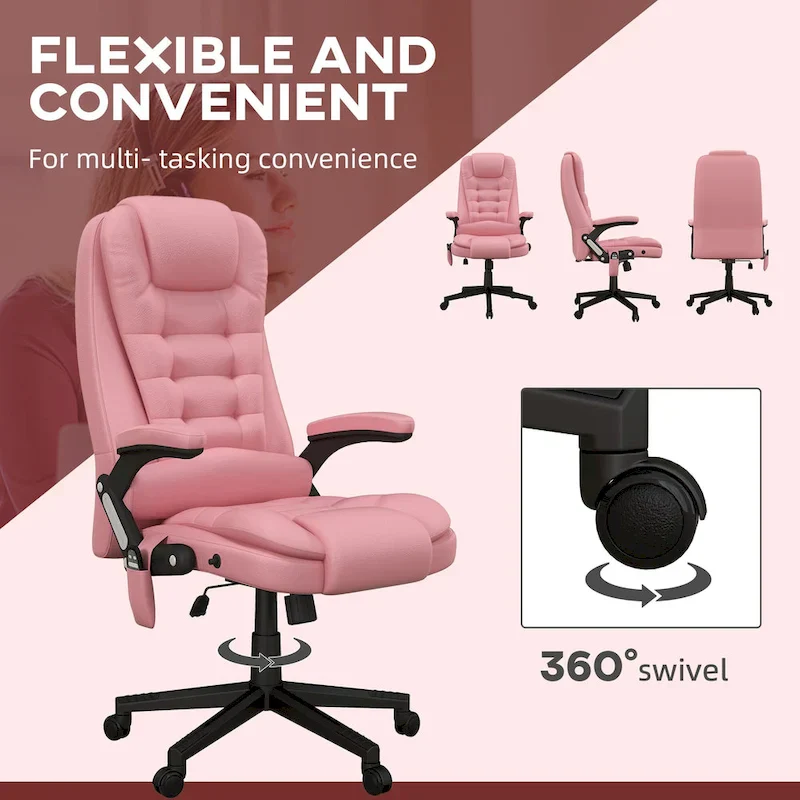 HOMCOM High Back Massage Office Chair with 6 Vibration Points and Heated Recline - PU Leather Computer Chair