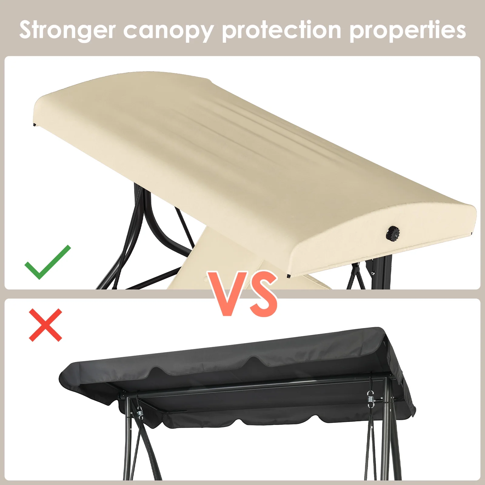Arlopu 3 Person Porch Swing Outdoor Converting Canopy Swing Glider with Canopy - Image 6