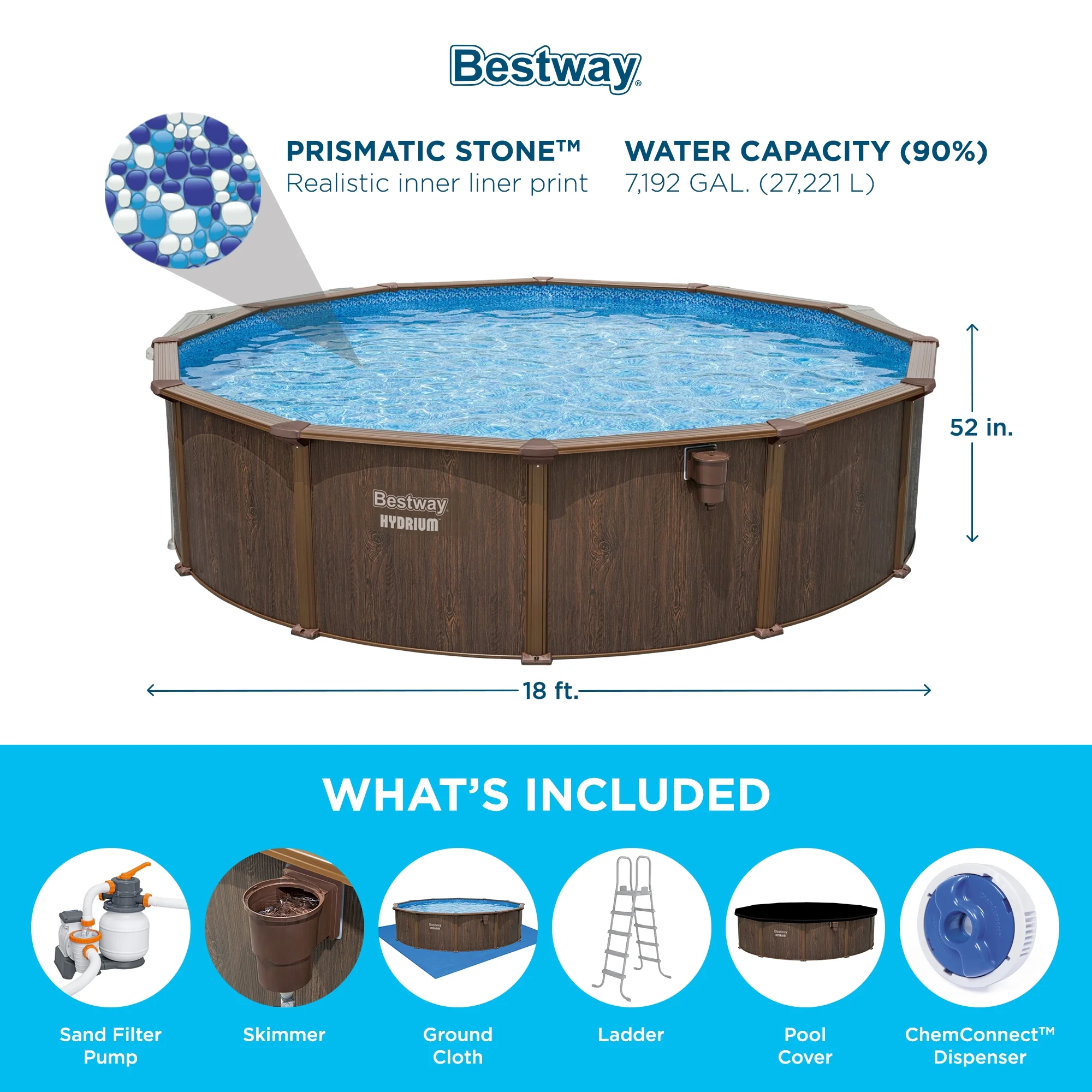 Bestway Hydrium 15' x 48" Steel Wall Above Ground Swimming Pool Set, Gray - Image 13