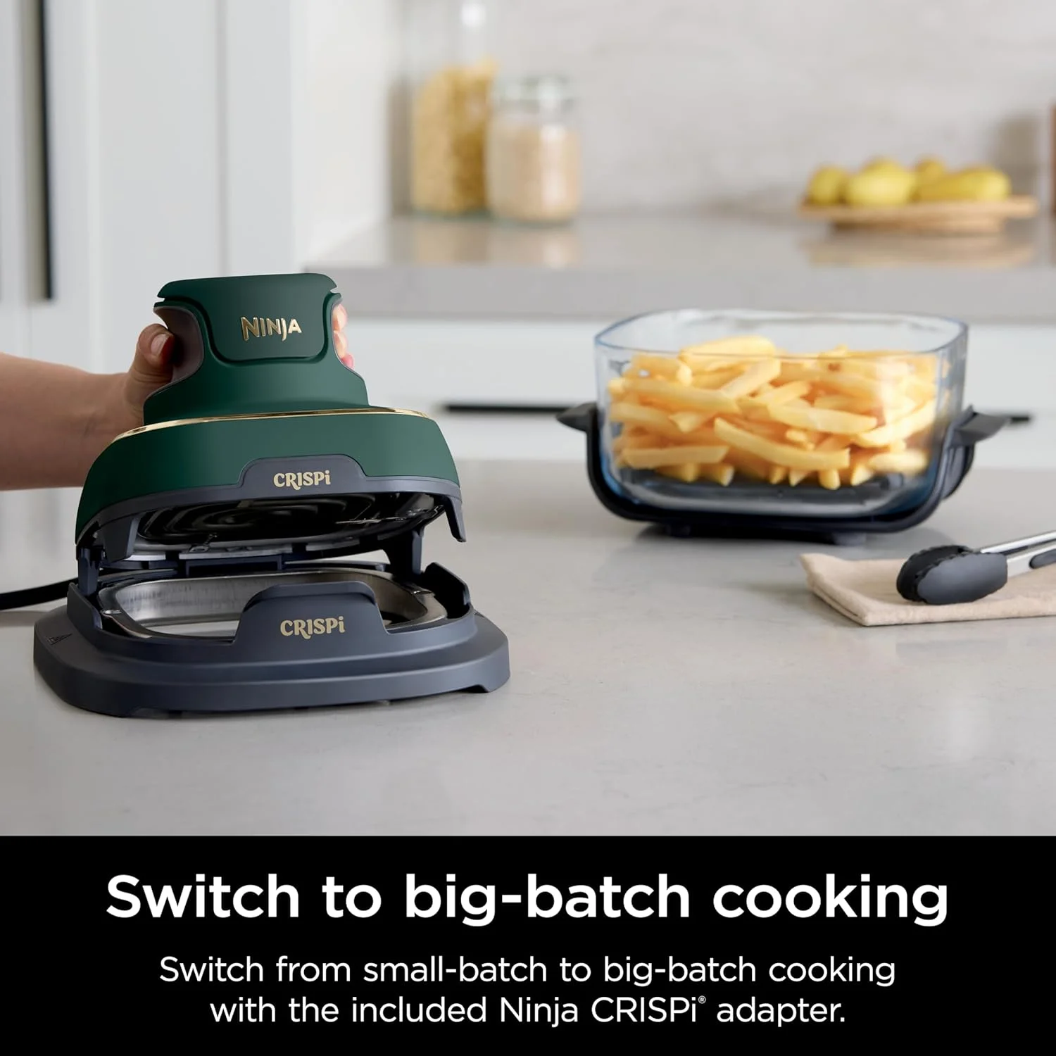 Ninja Crispi 5-in-1 Portable Glass Air Fryer Cooking System FN103BF, British Racing Green with Soft Gold Trim, 1500W, New - Image 14