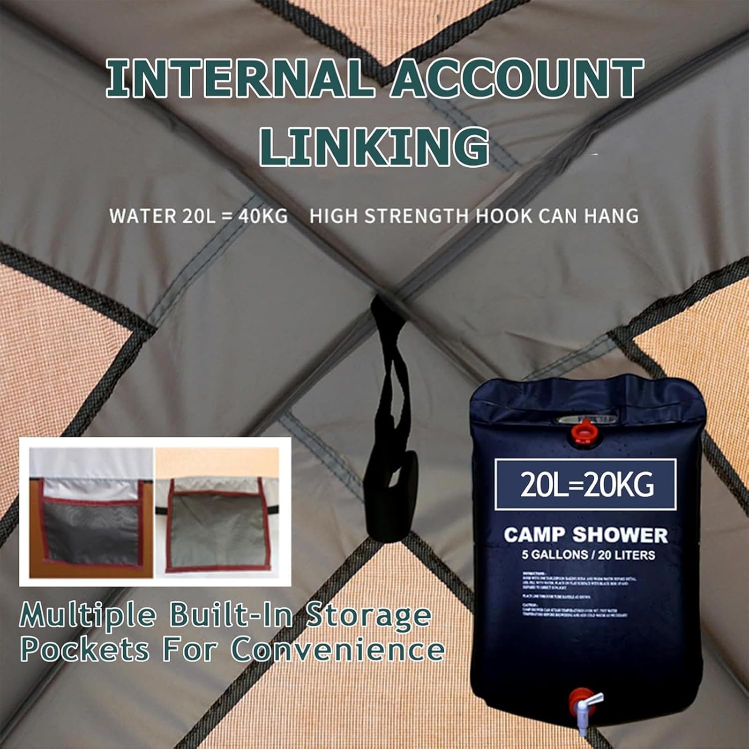 Camping Tent Shower Tent,Outdoor Changing with Built-in Hook, Portable Shelter with Carrying Bag for Camping - Image 12