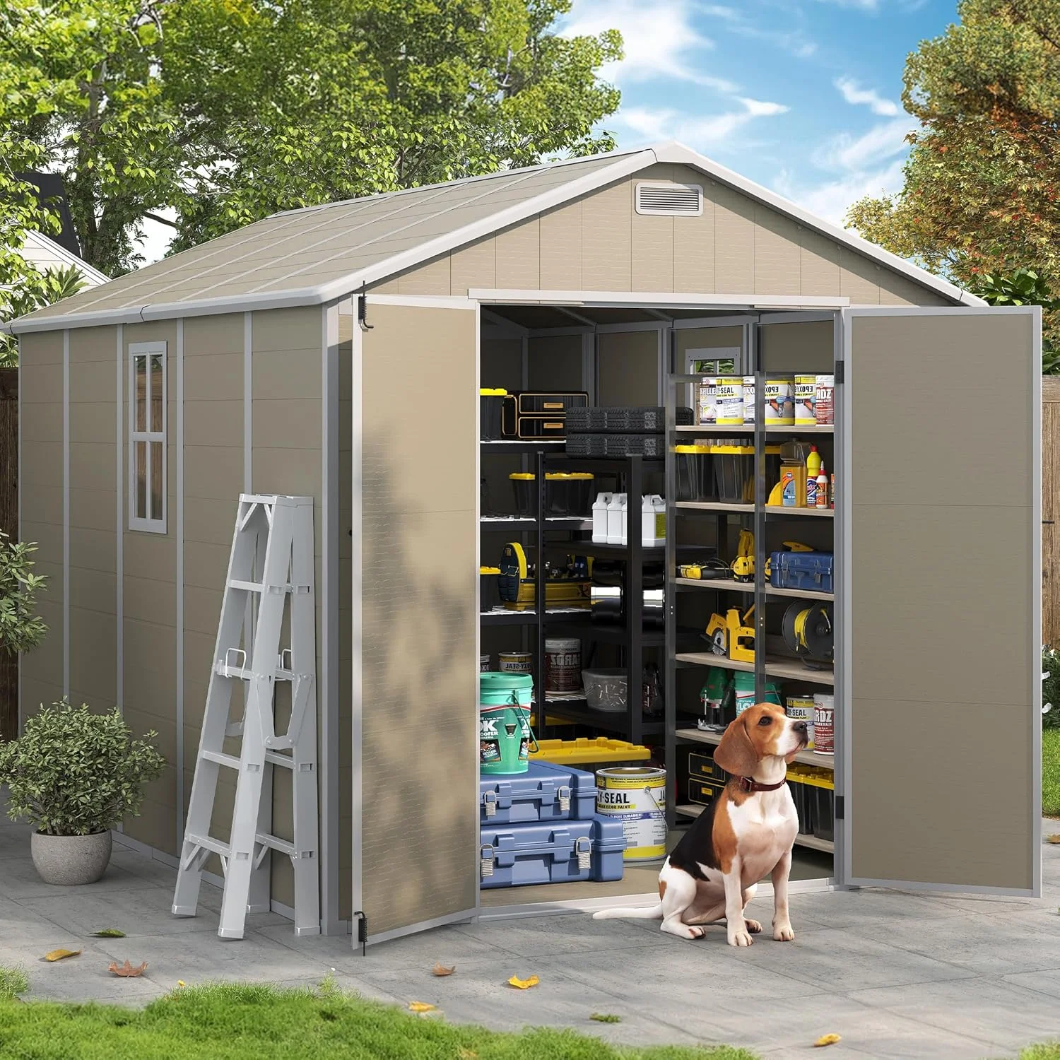 ELPOSUN Outdoor Storage Shed 6x4.5 ft, Resin Outside Sheds & Outdoor Storage Plastic for Trash Can, Bike, Lawnmower, Generator, Tool Shed with Lockable Door for Backyard, Lawn, Patio, Grey & White - Image 29