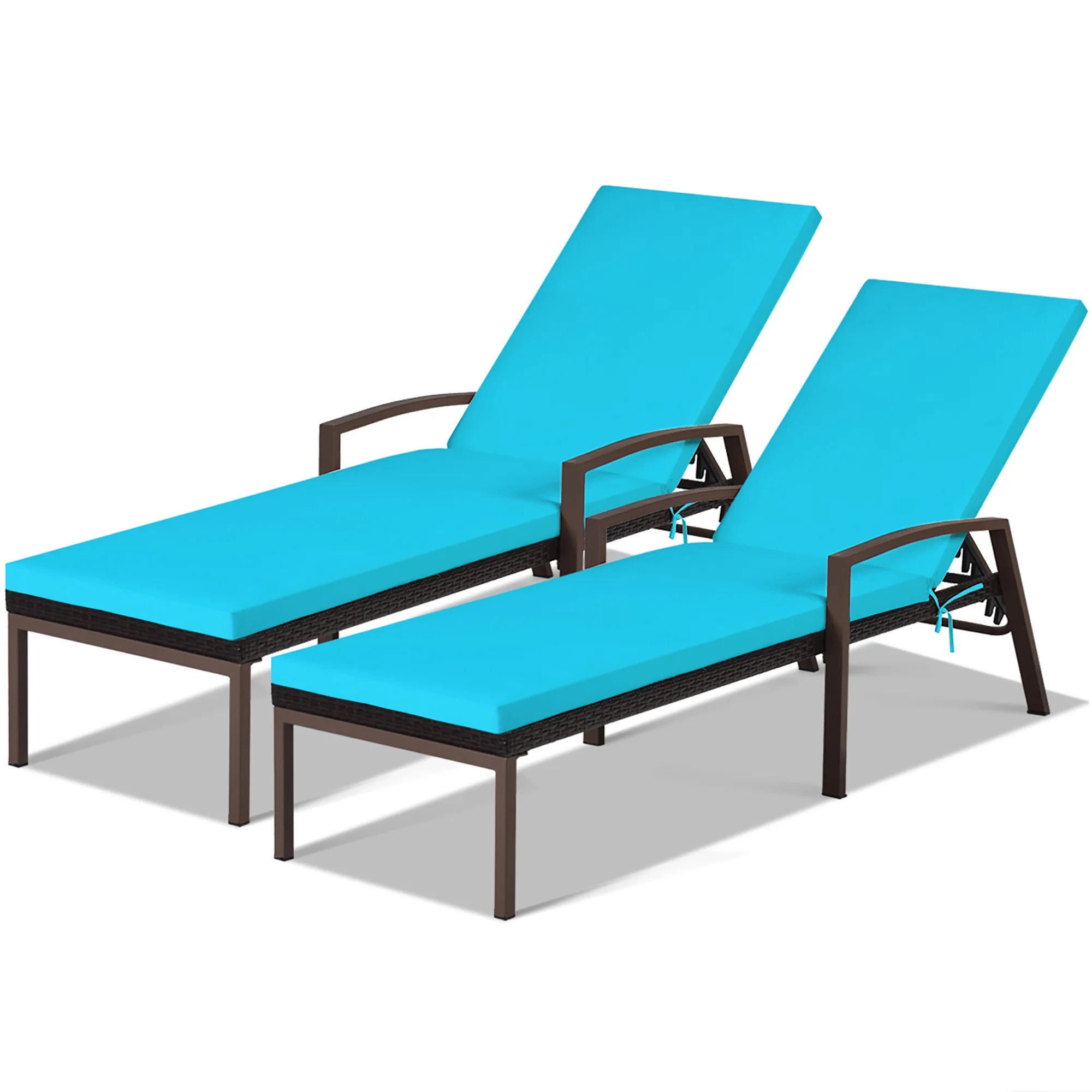 Costway 2PCS Patio Rattan Lounge Chair Chaise Recliner Back Adjustable Cushioned Red - Image 13