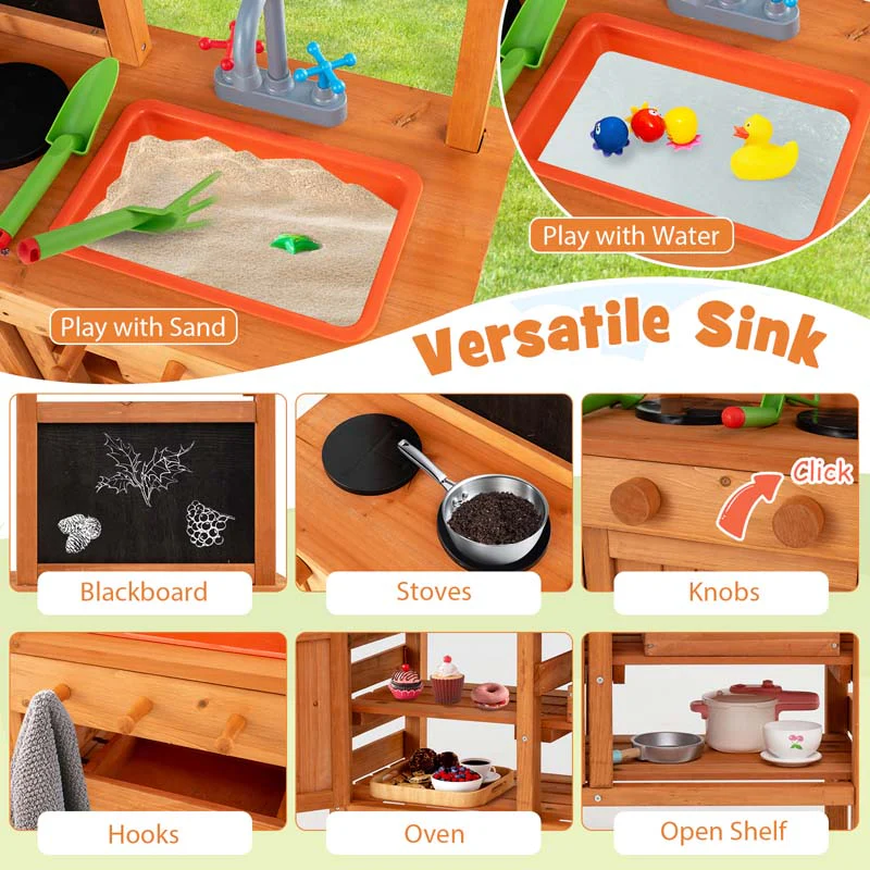 Eletriclife Wooden Pretend Play Kitchen with Height Adjustable Canopy