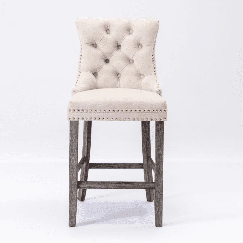 Velvet Bar Stools Set of 2, Upholstered Counter Height Bar Chair with Rivet and Button Trim, Bar Stool with Back and Footrest, for Dining Room, Kitchen, Pub, Gray - Image 2