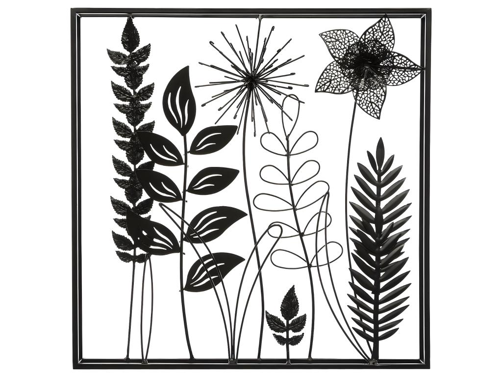 Déco murale en métal feuilles - 40 x 40 cm - Noir